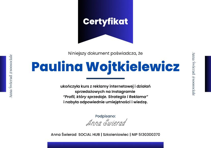 certyfikat wirtualnej asystentki Pauliny